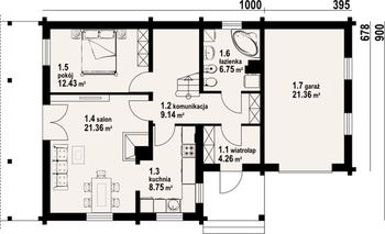 Rzut  projektu Osiek dw z garażem