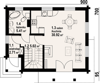 Rzut  projektu Grabie małe dw3-0k