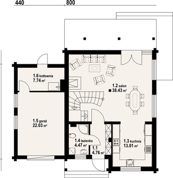 Rzut  projektu Gładyszów 30 dw-01
