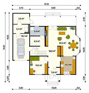 Rzut  projektu Modrzew dr-S (DR-S)