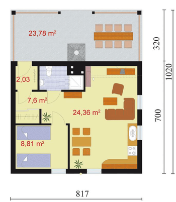 Rzut  projektu PALPALA dom letniskowy