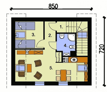 Rzut  projektu GM 1 garaż z częścią mieszkalną