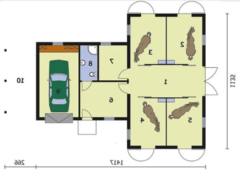 Rzut  projektu S26 Stajnia dla koni - 4 boksy