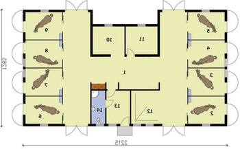 Rzut  projektu S30 Stajnia dla koni - 8 boksów