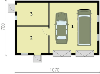 Rzut  projektu G195 garaż dwustanowiskowy z pomieszczeniami gospodarczymi