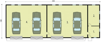 Rzut projektu G223 garaż czterostanowiskowy z pomieszczeniami gospodarczymi