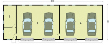 Rzut projektu G223 garaż czterostanowiskowy z pomieszczeniami gospodarczymi