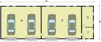 Rzut projektu G221 garaż czterostanowiskowy z pomieszczeniami gospodarczymi