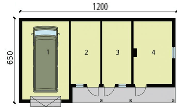 Rzut projektu G222 garaż jednostanowiskowy z pomieszczeniami gospodarczymi