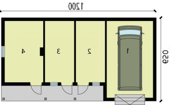 Rzut projektu G222 garaż jednostanowiskowy z pomieszczeniami gospodarczymi