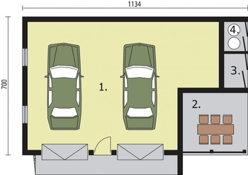 Rzut projektu G251 garaż dwustanowiskowy z werandą