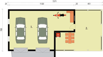 Rzut  projektu G246 garaż dwustanowiskowy z tarasem