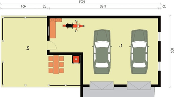 Rzut projektu G246 garaż dwustanowiskowy z tarasem