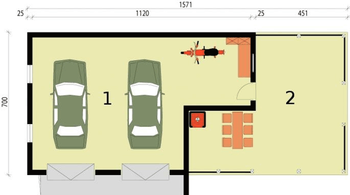 Rzut  projektu G248 garaż dwustanowiskowy  z werandą