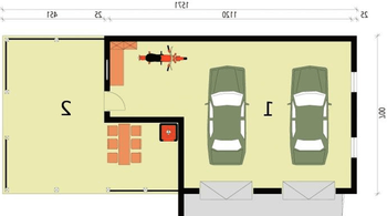 Rzut  projektu G248 garaż dwustanowiskowy  z werandą