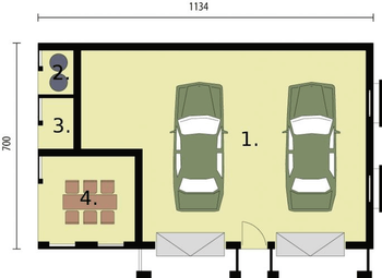 Rzut projektu G253 garaż dwustanowiskowy z werandą