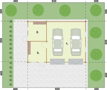Rzut projektu G84 garaż dwustanowiskowy z bali drewnianych