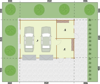 Rzut projektu G84 garaż dwustanowiskowy z bali drewnianych