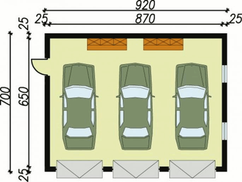 Rzut  projektu G5 garaż trzystanowiskowy