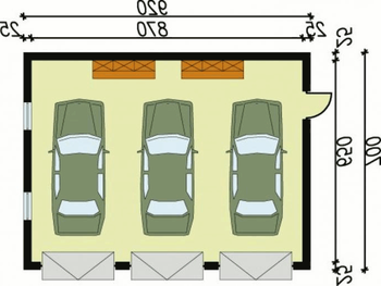 Rzut  projektu G5 garaż trzystanowiskowy