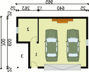 Rzut  projektu G22 garaż dwustanowiskowy z pomieszczeniem gospodarczym