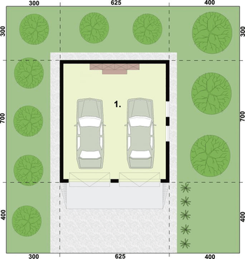 Rzut  projektu G32 garaż dwustanowiskowy