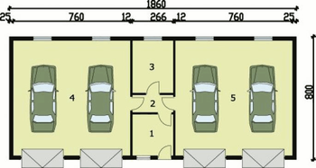 Rzut  projektu G49 garaż czterostanowiskowy z pomieszczeniami gospodarczymi