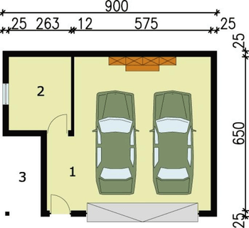 Rzut  projektu G58 garaż dwustanowiskowy