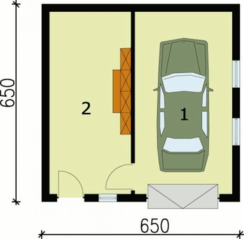 Rzut  projektu G75 - garaż w granicy
