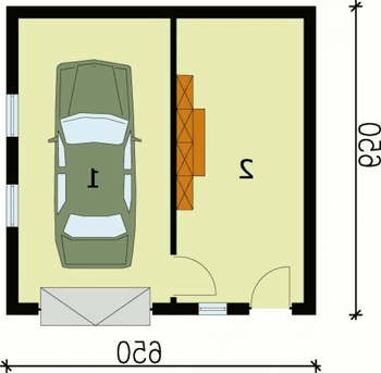 Rzut  projektu G75 - garaż w granicy