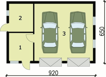 Rzut  projektu G84 garaż dwustanowiskowy z pomieszczeniami gospodarczymi