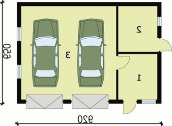 Rzut projektu G84 garaż dwustanowiskowy z pomieszczeniami gospodarczymi