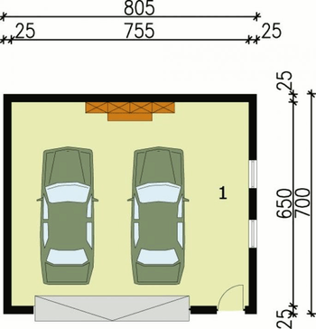 Rzut  projektu G80 garaż dwustanowiskowy