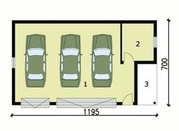 Rzut  projektu G156 garaż trzystanowiskowy z pomieszczeniem gospodarczym